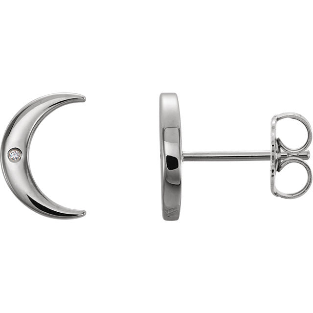 Diamond Crescent Moon Earrings - Sterling Silver or 14k Gold-86449:600:P-Chris's Jewelry