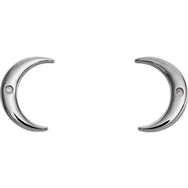 Diamond Crescent Moon Earrings - Sterling Silver or 14k Gold-Chris's Jewelry