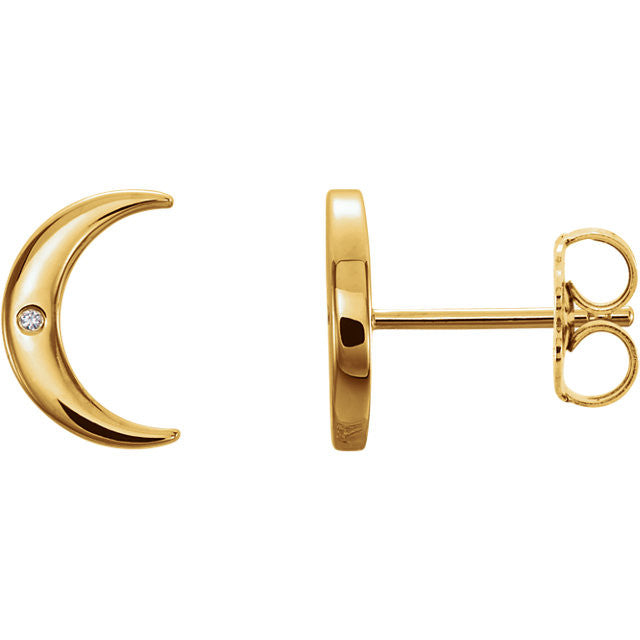 Diamond Crescent Moon Earrings - Sterling Silver or 14k Gold-86449:601:P-Chris's Jewelry