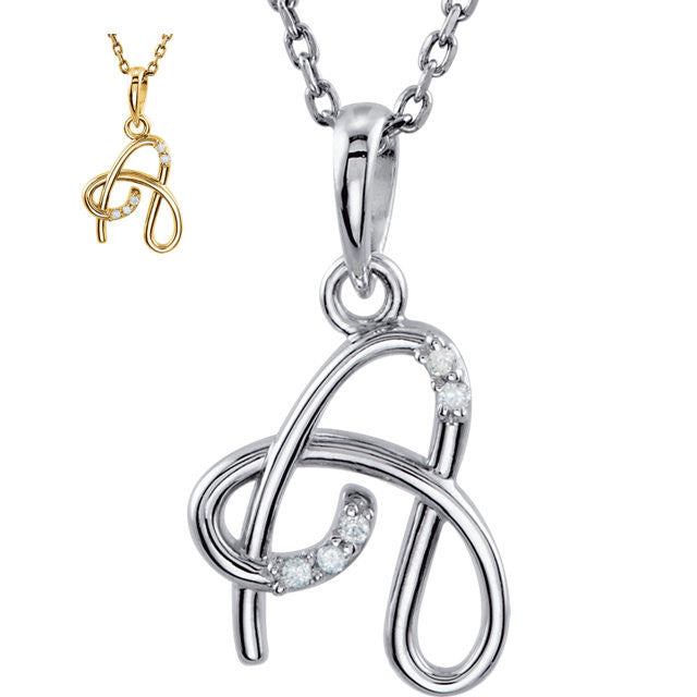 Diamond Script Initial 18" Necklace - A to Z - Sterling Silver or 14k Gold-Chris's Jewelry