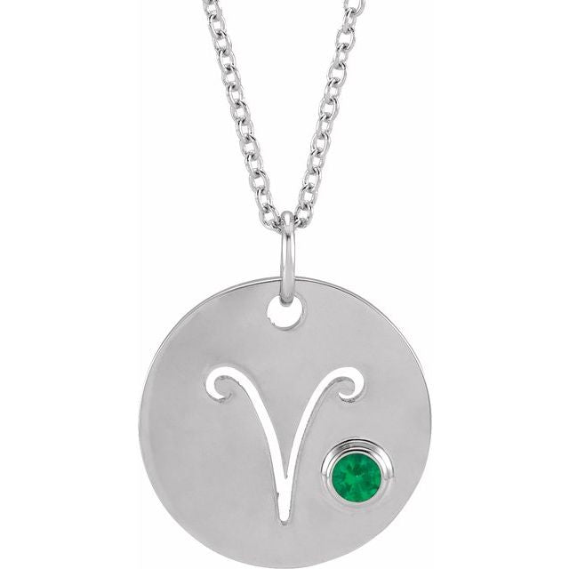 Emerald Aries Zodiac Disc 16-18" Necklace-87408:318:P-Chris's Jewelry