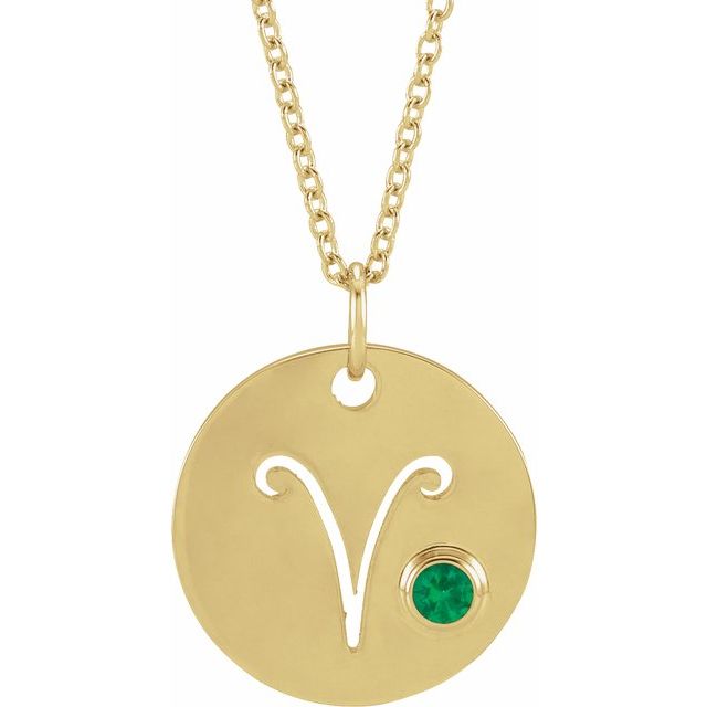 Emerald Aries Zodiac Disc 16-18" Necklace-87408:313:P-Chris's Jewelry