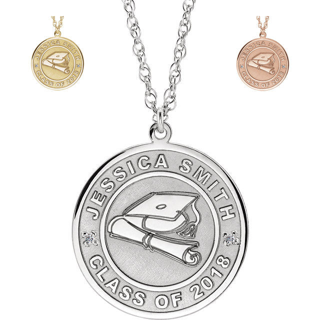 Engraved Genuine Diamond Graduation Any Year & Name Disc Necklace-Chris's Jewelry