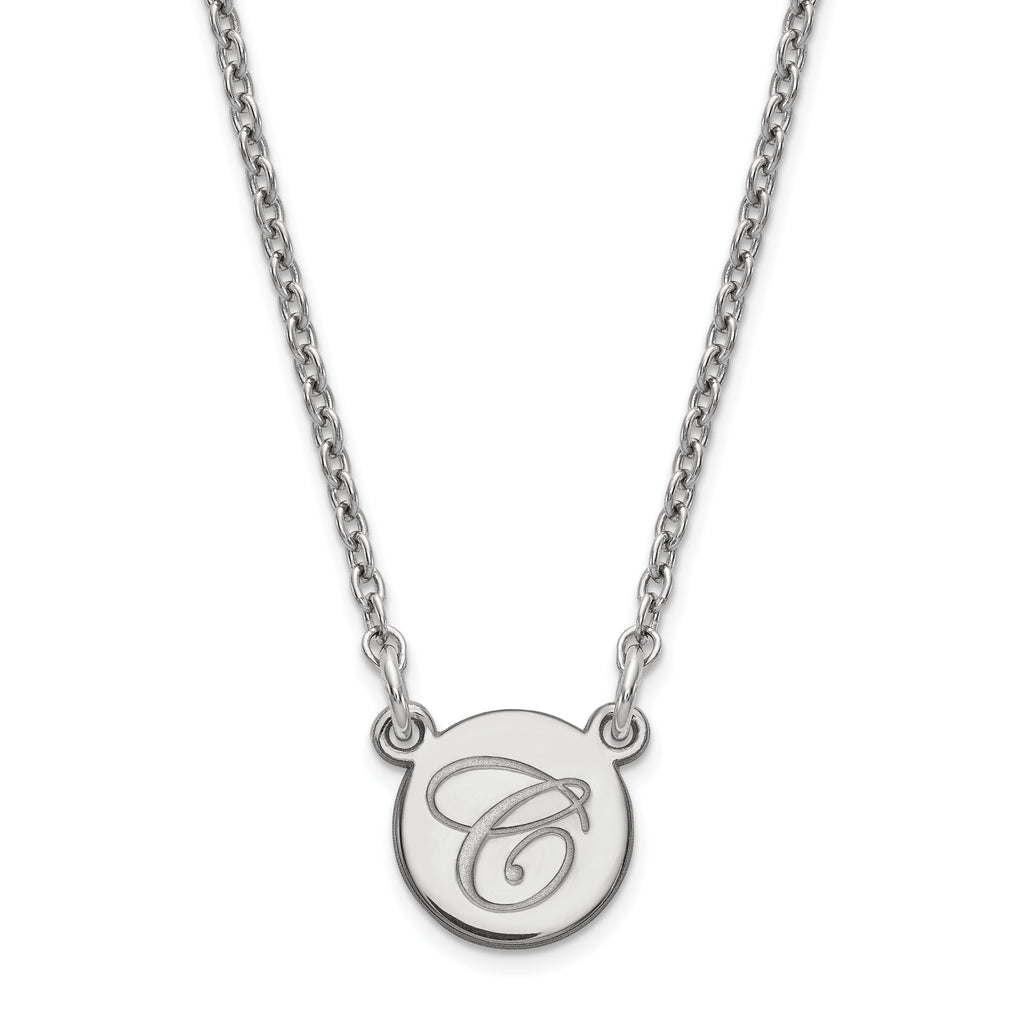 Engraved Tiny Circle Disc Initial Necklace-XNA723SS-Chris's Jewelry