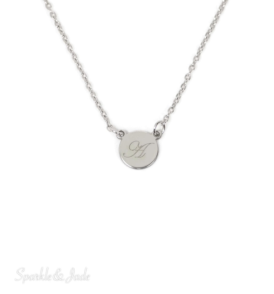 Engraved Tiny Circle Disc Initial Necklace-Chris's Jewelry