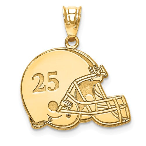 Football Helmet with Number and Engraved Name Pendant-XNA693GP-Chris's Jewelry