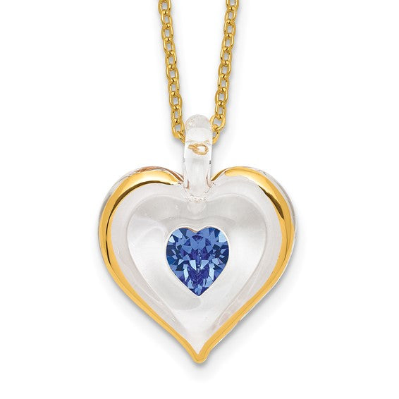 Glass Baron Birthstone Gold Trim Heart Necklaces-GM9408-Chris's Jewelry