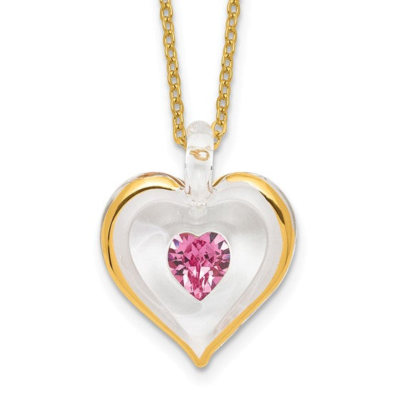 Glass Baron Birthstone Gold Trim Heart Necklaces-GM9409-Chris's Jewelry