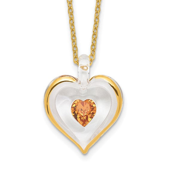 Glass Baron Birthstone Gold Trim Heart Necklaces-GM9410-Chris's Jewelry