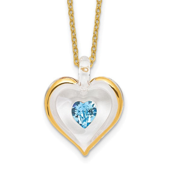 Glass Baron Birthstone Gold Trim Heart Necklaces-GM9411-Chris's Jewelry