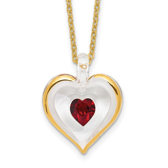 Glass Baron Birthstone Gold Trim Heart Necklaces-GM9400-Chris's Jewelry