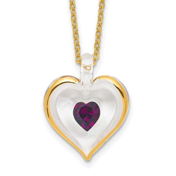Glass Baron Birthstone Gold Trim Heart Necklaces-GM9401-Chris's Jewelry