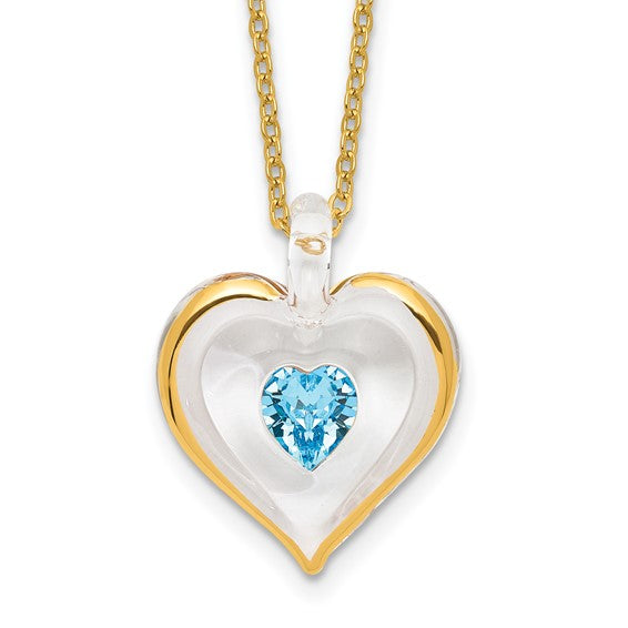Glass Baron Birthstone Gold Trim Heart Necklaces-GM9402-Chris's Jewelry