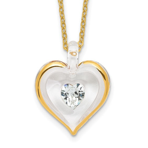 Glass Baron Birthstone Gold Trim Heart Necklaces-GM9403-Chris's Jewelry