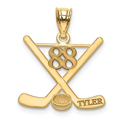 Hockey Number And Name Pendant - Sterling Silver or Solid Gold-XNA703GP-Chris's Jewelry