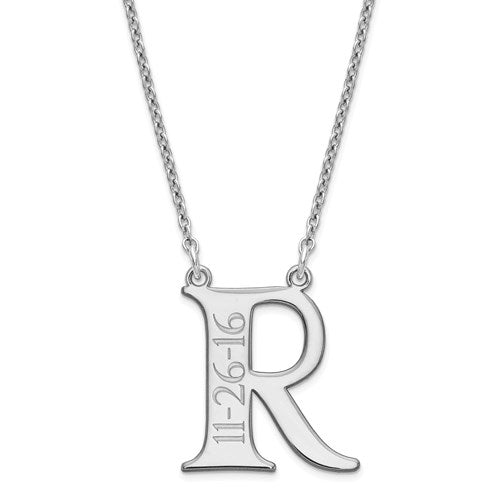 Initial and Engraved Date Necklace-XNA755SS-Chris's Jewelry