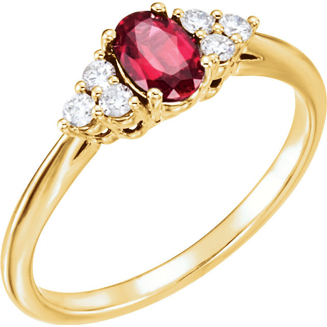 Lab Created Ruby & 1/6 CTW Diamond Ring - 14k Gold or Sterling Silver-71812:605:P-Chris's Jewelry