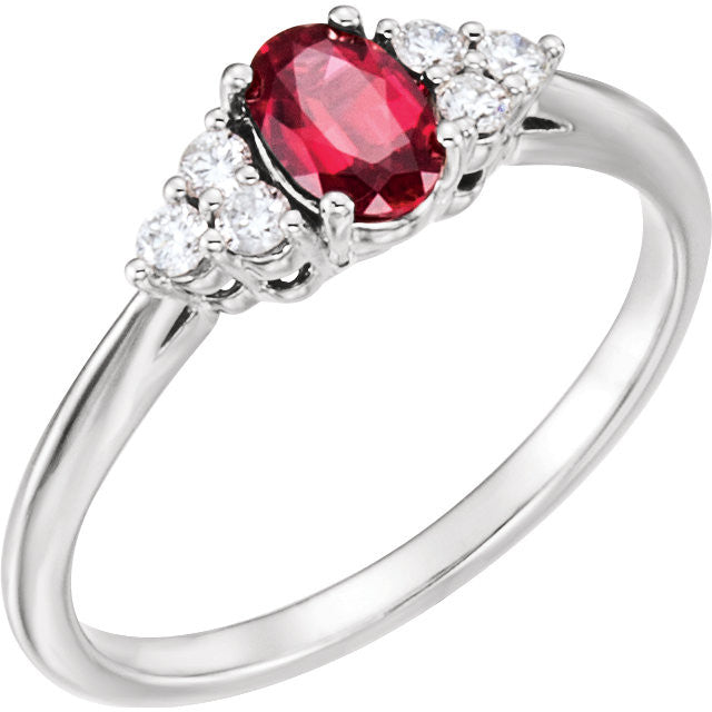 Lab Created Ruby & 1/6 CTW Diamond Ring - 14k Gold or Sterling Silver-Chris's Jewelry
