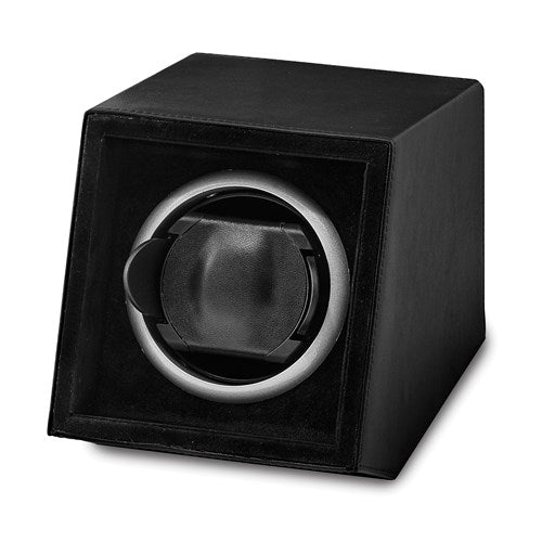 Luxury Giftware Black Faux Leather Acrylic Window Single Watch Winder-JWW711-BL-Chris's Jewelry