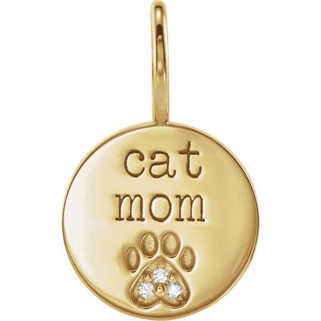 Natural Diamond Engraved Cat Mom Paw Print Charm Pendant-88110:112:P-Chris's Jewelry