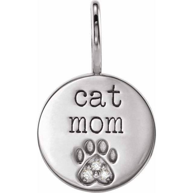Natural Diamond Engraved Cat Mom Paw Print Charm Pendant-88110:113:P-Chris's Jewelry