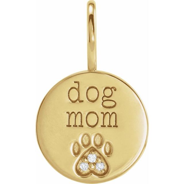Natural Diamond Engraved Dog Mom Paw Print Charm Pendant-88110:103:P-Chris's Jewelry