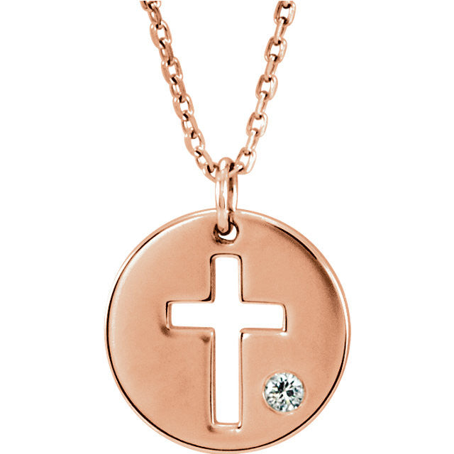 Pierced Cross .03 CTW Diamond Disc Pendant or Necklace-R45391:602:P-Chris's Jewelry