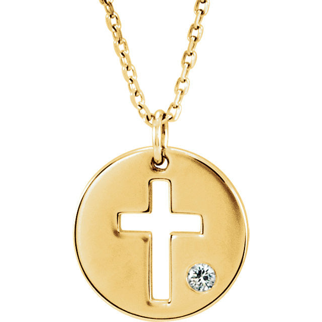 Pierced Cross .03 CTW Diamond Disc Pendant or Necklace-R45391:601:P-Chris's Jewelry