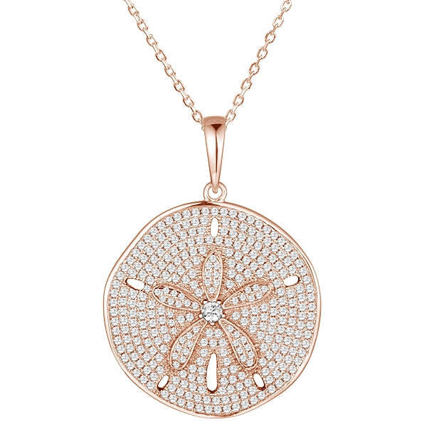 Rose Gold Sterling Silver Alamea Pave CZ Sand Dollar Pendant-516-11-03-Chris's Jewelry