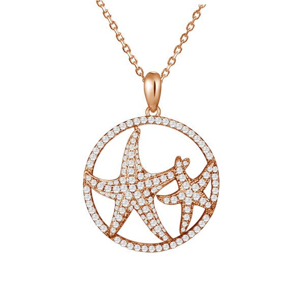 Rose Gold Sterling Silver Alamea Pave CZ Starfish Round Pendant-453-11-03-Chris's Jewelry
