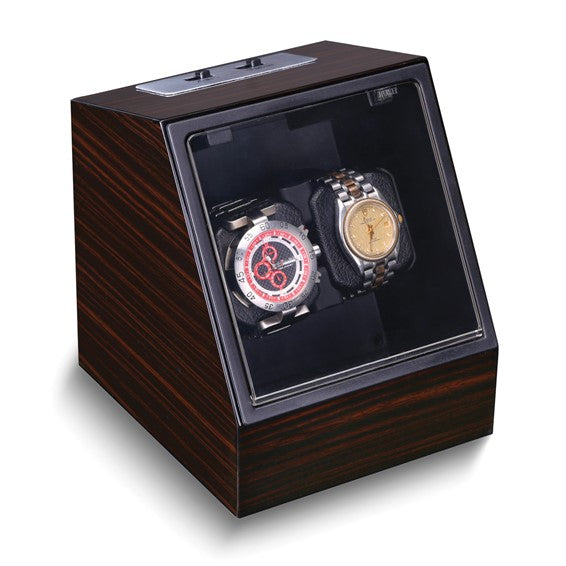 Rotations High Gloss Ebony Finish with Acrylic Window Wood Composite Dual Watch Winder (AC or Batteries)-GM18024-Chris's Jewelry