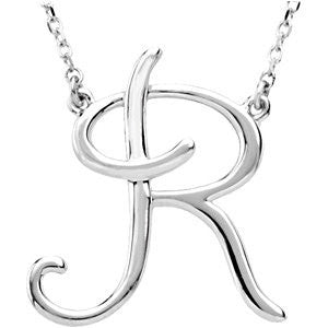 Script Initial Pendant Necklace - A to Z - Sterling Silver or 14k Gold-84635-Chris's Jewelry