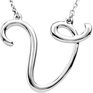 Script Initial Pendant Necklace - A to Z - Sterling Silver or 14k Gold-Chris's Jewelry