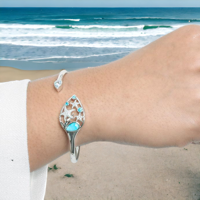 Sea Star Water of Life Larimar Topaz Sleek Bangle Bracelet by Alamea-413-84-02-Chris's Jewelry