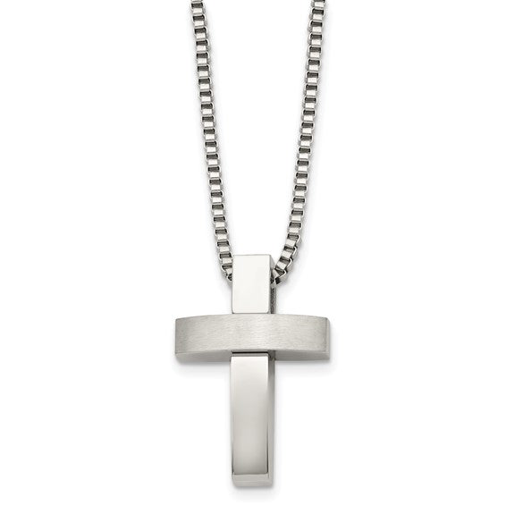 Stainless Steel Cross Pendant Men's 22in Necklace-SRN504-22-Chris's Jewelry