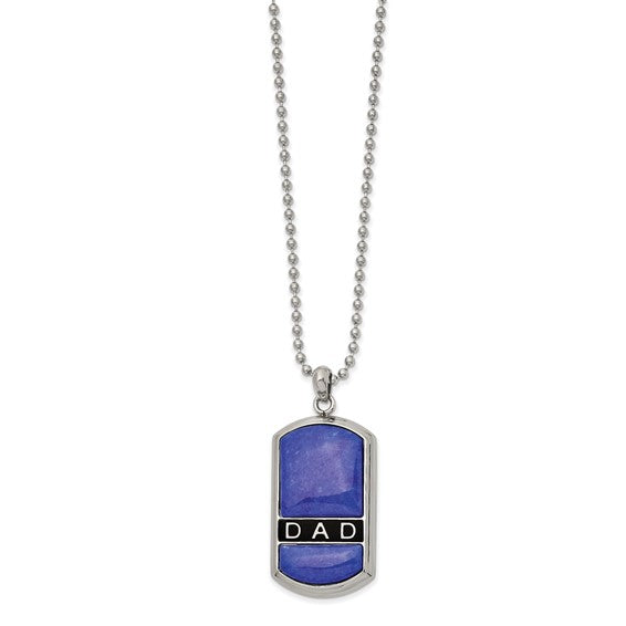 Stainless Steel Polished Enameled Lapis DAD Dog Tag 22" Necklace - Engravable-SRN2624-22-Chris's Jewelry