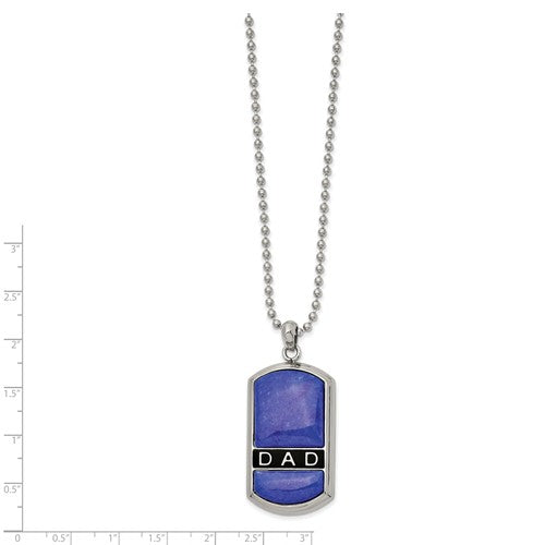 Stainless Steel Polished Enameled Lapis DAD Dog Tag 22" Necklace - Engravable-SRN2624-22-Chris's Jewelry