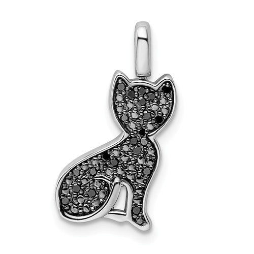 Sterling Silver 0.25ct. Black & White Diamond Reversible Cat Pendant-QDX1258-Chris's Jewelry