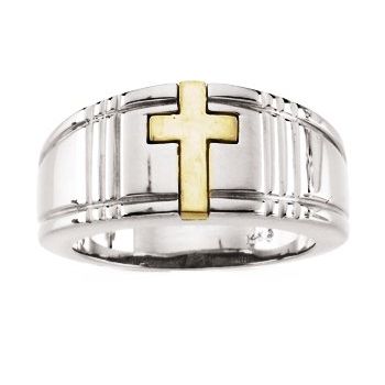 Sterling Silver & 14K Yellow Gold Cross Band-R7045:65136:P-Chris's Jewelry
