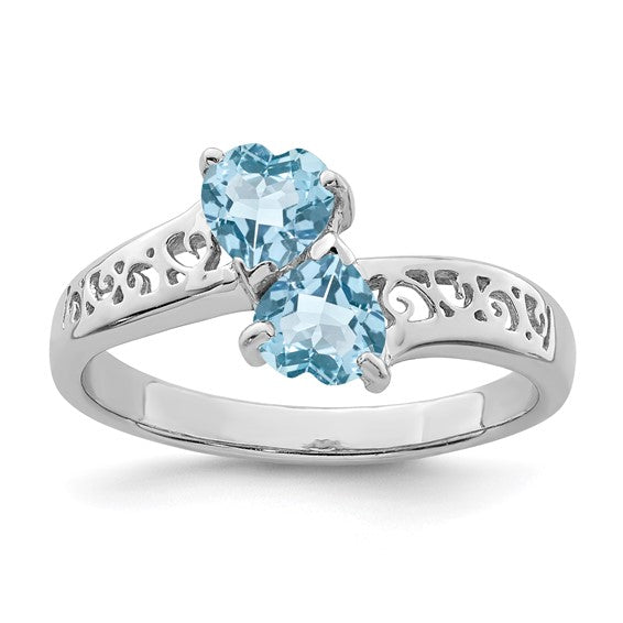 Sterling Silver 2-Stone Genuine Heart Gemstone Filigree Rings-QDX562-6-Chris's Jewelry