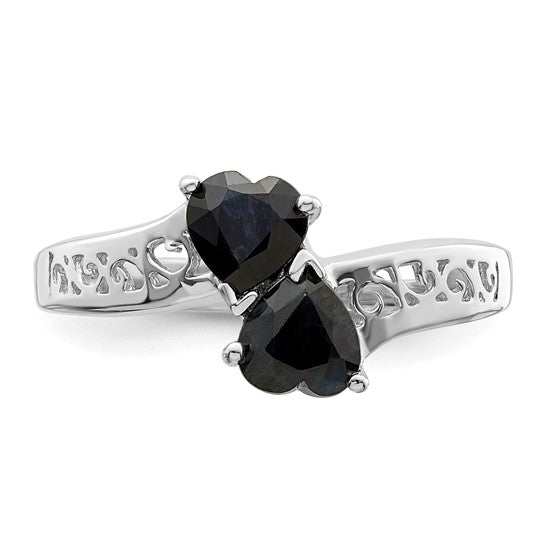 Sterling Silver 2-Stone Genuine Heart Gemstone Filigree Rings-QDX848-6-Chris's Jewelry