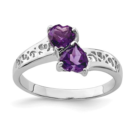 Sterling Silver 2-Stone Genuine Heart Gemstone Filigree Rings-QDX419-6-Chris's Jewelry