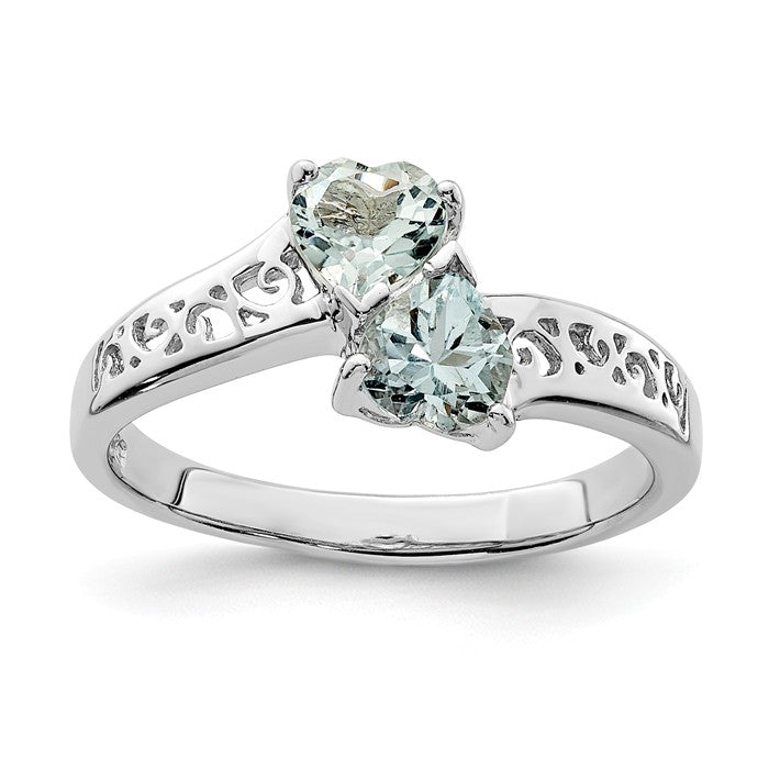 Sterling Silver 2-Stone Genuine Heart Gemstone Filigree Rings-QDX871-6-Chris's Jewelry