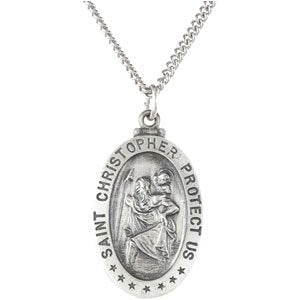 Sterling Silver 22mm Oval St. Christopher 18" Necklace-R5023:304570:P-Chris's Jewelry