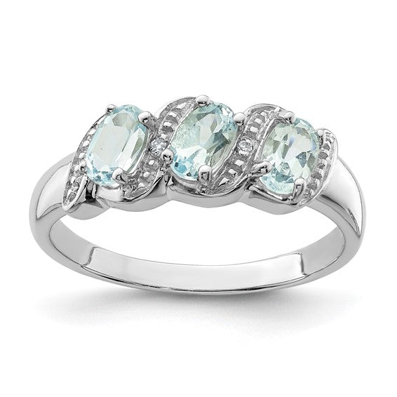 Sterling Silver 3-Stone Gemstone & Diamond Rings-QDX872-6-Chris's Jewelry