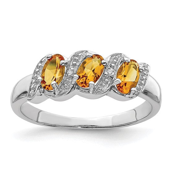 Sterling Silver 3-Stone Gemstone & Diamond Rings-QDX730-6-Chris's Jewelry