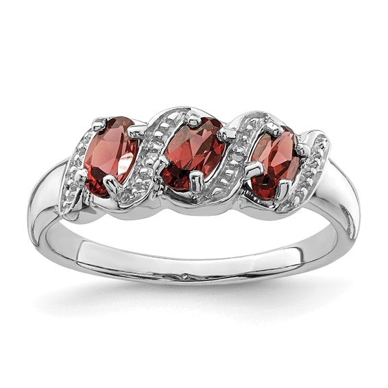 Sterling Silver 3-Stone Gemstone & Diamond Rings-QDX589-6-Chris's Jewelry