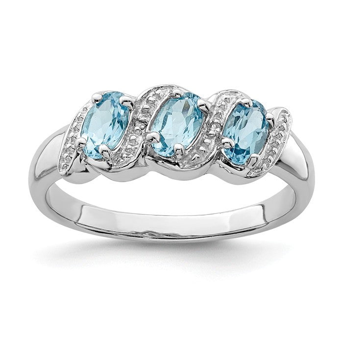 Sterling Silver 3-Stone Gemstone & Diamond Rings-QDX563-6-Chris's Jewelry