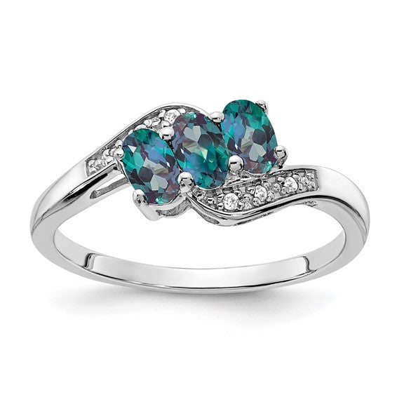 Sterling Silver 3-Stone Oval Gemstone & Diamond Birthstone Rings-RM7403-CA-003-SSA-6-Chris's Jewelry