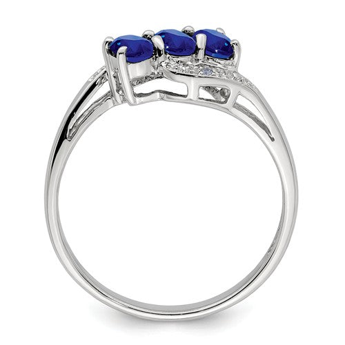 Sterling Silver 3-Stone Oval Gemstone & Diamond Birthstone Rings-Chris's Jewelry